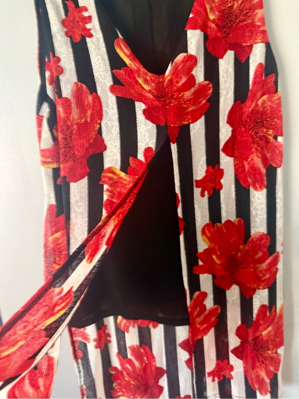 🇨🇦 Papa Vancouver Sleeveless Striped Floral Split Front High-Low Tunic Top - Picture 6 of 6